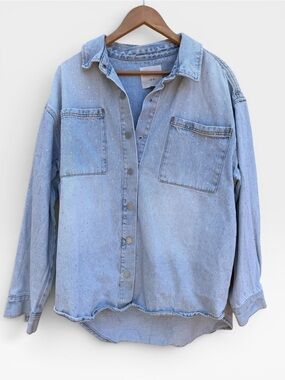 Habitual Light Wash Denim Shirt Jacket with Rhinestoned